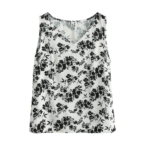 Womens Summer V Neck Sleeveless Tank Tops Floral Print Loose Casual Tanks