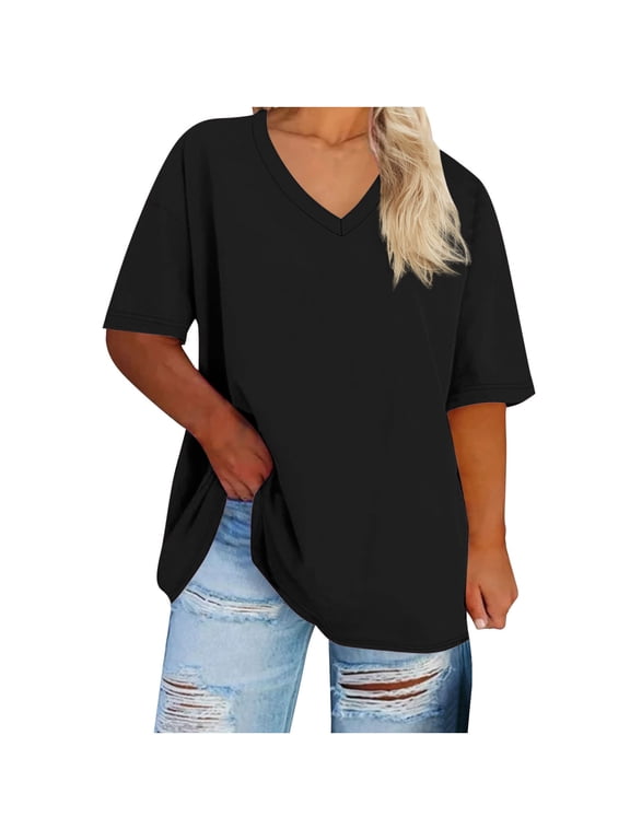 Womens Summer V-Neck T-Shirt Short Sleeve Shirts for Women Tunic Tops Blouse Shirts