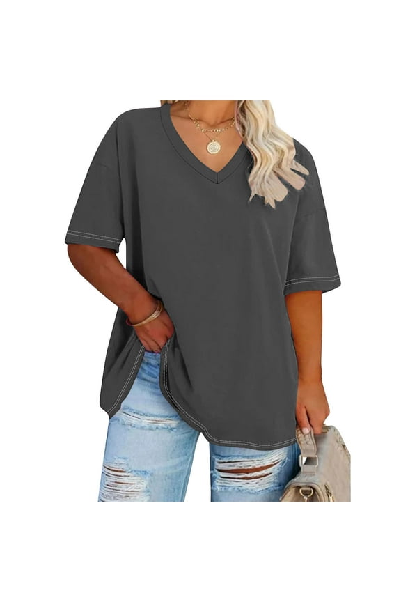 Womens Summer V-Neck T-Shirt Short Sleeve Shirts for Women Tunic Tops Blouse Shirts