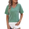 thumbnail image 1 of Womens Summer V Neck Tops Oversized T Shirts Short Sleeve Blouses for Women Dressy Casual Work Outfits Green XL, 1 of 9