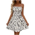 thumbnail image 1 of Womens Summer Vacation Dresses Smocked Spaghetti Strap Midi Dress Ruffle Hem Flowy Boho Beach Sundresses White, S, 1 of 5