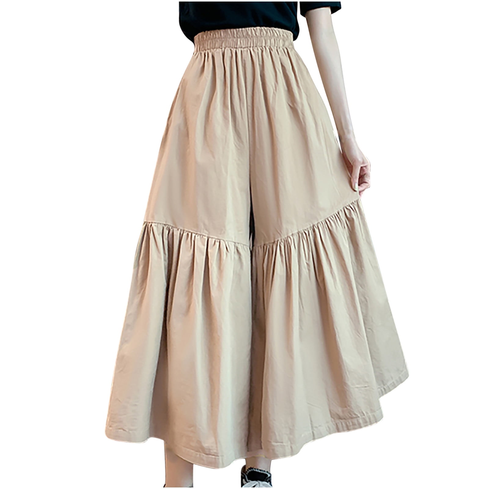 Womens Summer Wide Leg Skirt Pants High Waisted Solid Flare