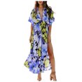 thumbnail image 1 of Womens Summer Wrap Maxi Dress Casual Boho Floral V Neck Short Sleeve Ruffle Hem Split Beach Long Dresses, 1 of 8