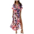thumbnail image 1 of Womens Summer Wrap Maxi Dress Casual Boho Floral V Neck Short Sleeve Ruffle Hem Split Beach Long Dresses, 1 of 8