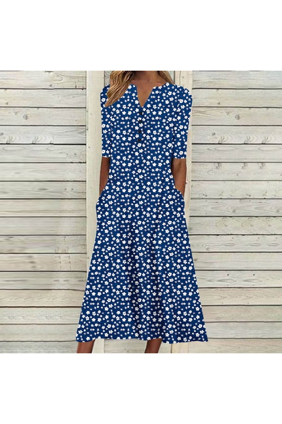 Womens Summer Wrap V Neck Casual Dresses Floral Short Sleeve A-Line Midi Sundress
