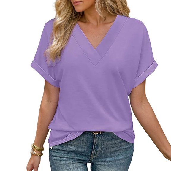 Womens Summers Blouses Top Casual Short Sleeve Shirt V Neck Tshirt Top Spring Summers Outfits Fashion T-shirt Tees Top