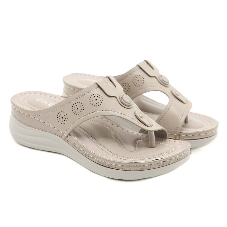 Womens Summers Vintage Hollow Out Slip On Wedge Flip Flops Slippers Shoes