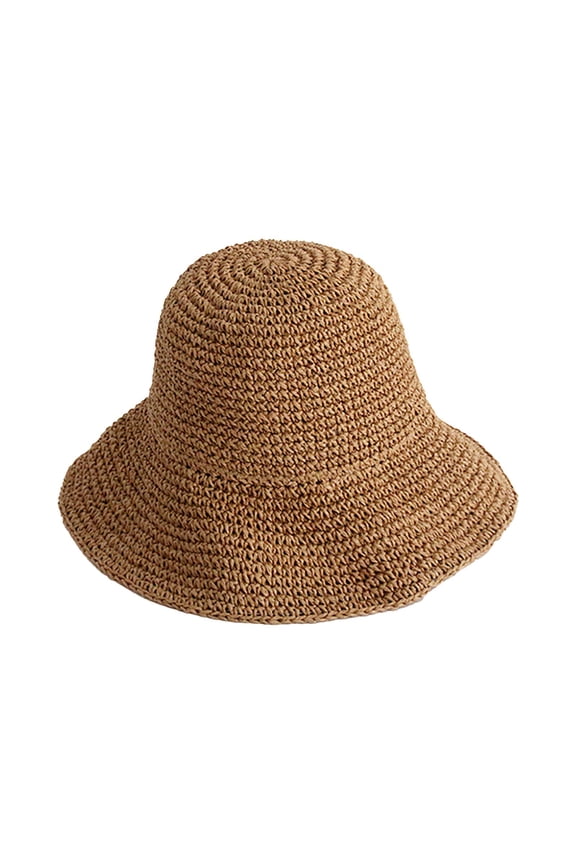 Womens Sun Hat BWASD Adjustable Solid Color Straw Croche Fisherman Bucket Hat Foldable Sun Block Wide Brim Beach Sun Hat Summer UPF 50+ Brown
