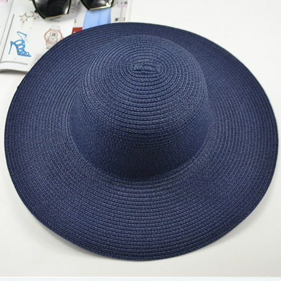 Womens Sun Hat, Blue Summer Solid Color Fashion Rhinestone 14cm Oversized Sun Hat Ladies Beach Hat, Sun Hats for Women UV Protection, One Size, Women Sun Hat, Sun Hat for Women
