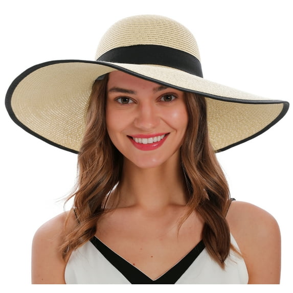 Womens Sun Hat For Large Head Roll Up Sun Hats For Women Floppy Straw Hats For Women Beach Pool Hats For Women Sunscreen Hat,Beige, M/L