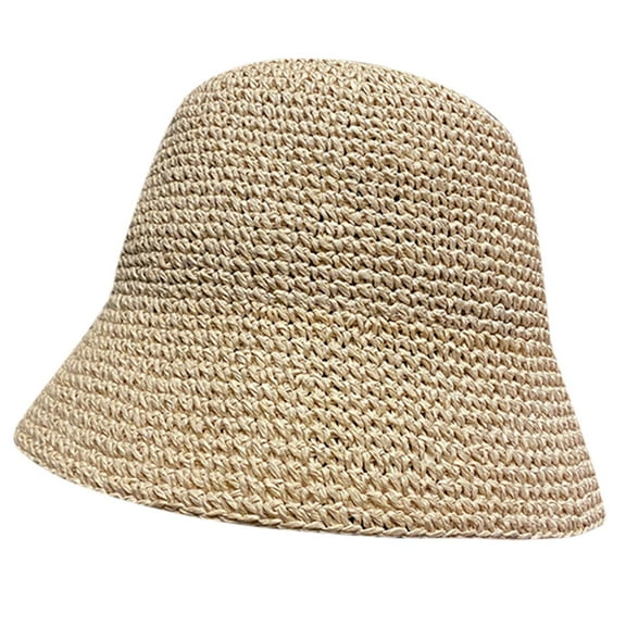 Womens Sun Hat Handmade Straw Bucket Wide Brim Packable Travel Summer Cap For Beach UPF 50+