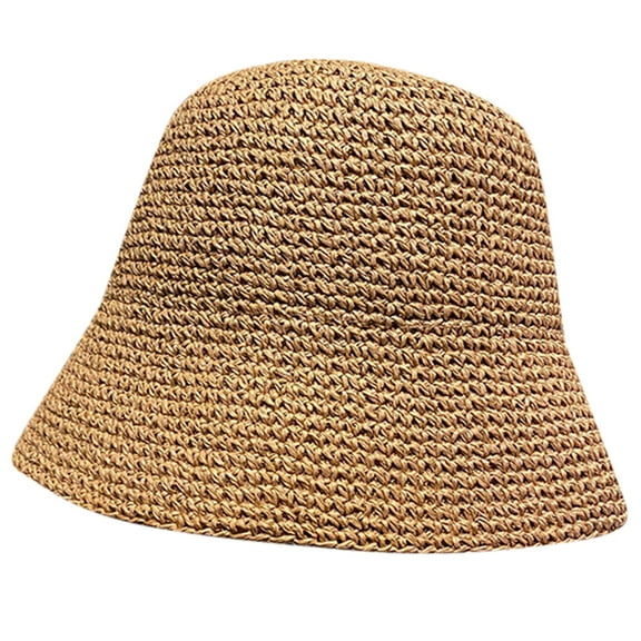 Womens Sun Hat Handmade Straw Bucket Wide Brim Packable Travel Summer Cap For Beach UPF 50
