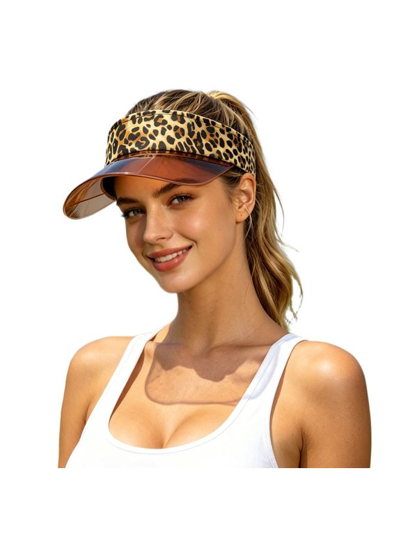 Womens Sun Hat Leopard Print Open Top Sun Visor Hat