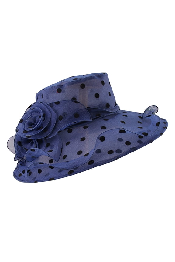 Womens Sun Hat Polka Dot Double Layer Organza Floral Ornament Translucent Foldable Portable Wide Brim Beach Hat