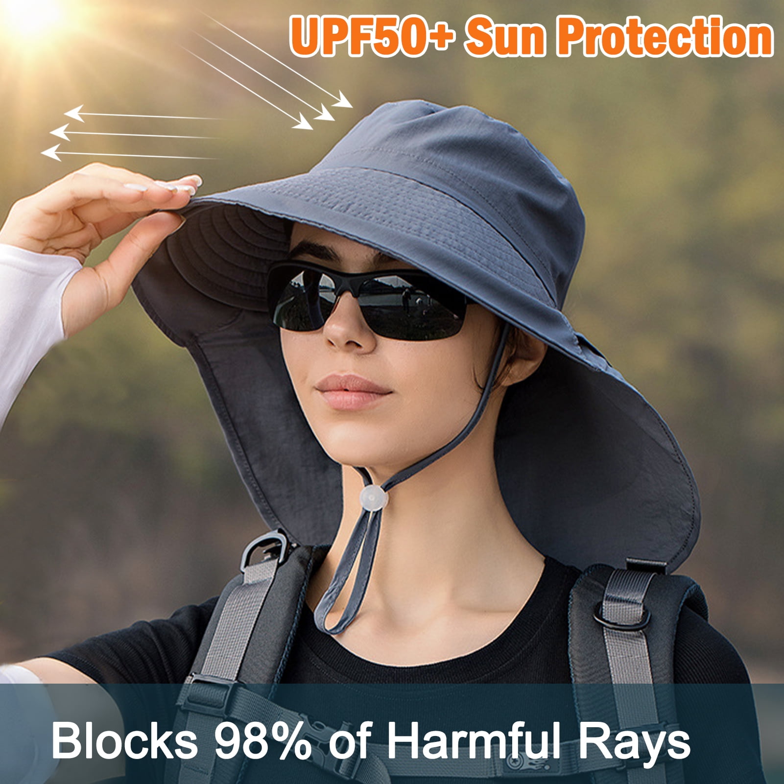 Womens Sun Hat Ponytail Cap Wide Brim Gardening Hat with Neck Flap for