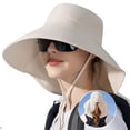 thumbnail image 1 of Womens Sun Hat Rollable UPF 50+ Wide Brim and Ponytail Hole, Hiking Safari Gardening Hat with Neck Flap, Beige, 1 of 8