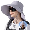thumbnail image 1 of Womens Sun Hat Rollable UPF 50+ Wide Brim and Ponytail Hole, Hiking Safari Gardening Hat with Neck Flap, Gray, 1 of 8