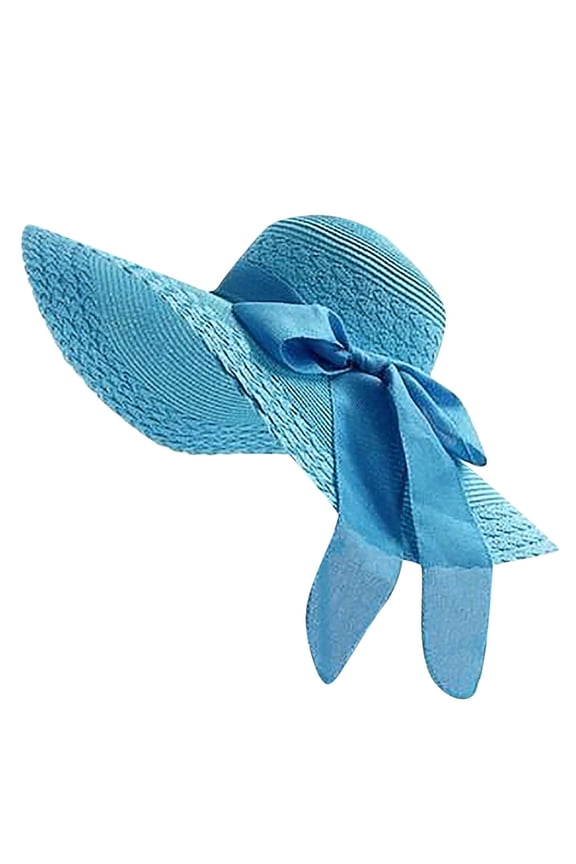 Womens Sun Hat Solid Color Natural Woven Straw Classic Floppy Wide Brim Fashion Bow Decor Daily Sun Visor Headwear