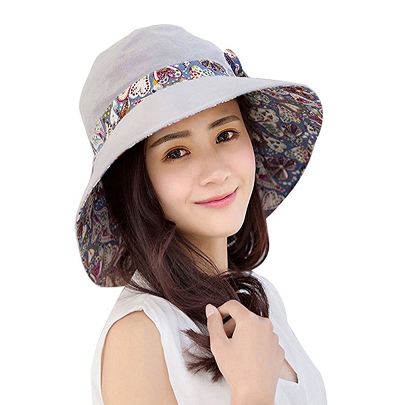 Womens Sun Hat Summer UPF 50+ UV Protection Beach Hat Reversible Foldable  Wide Brim Cap Bucket Hat 