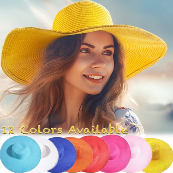 Womens Sun Hat UV Protection Wide Brim Beach Hat Floppy Foldable Roll-Up Straw Hats for Women UPF 50