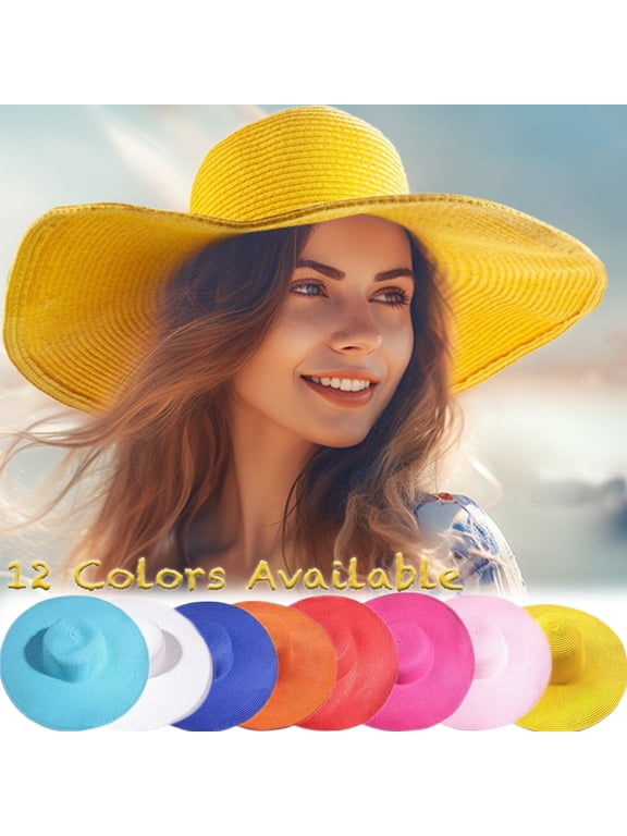 Womens Sun Hat UV Protection Wide Brim Beach Hat Floppy Foldable Roll-Up Straw Hats for Women UPF 50
