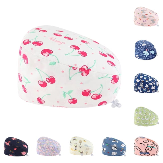Womens Sun Hat Unisex Printed Breathable Scrub Cap for Doctors Work Red One Size