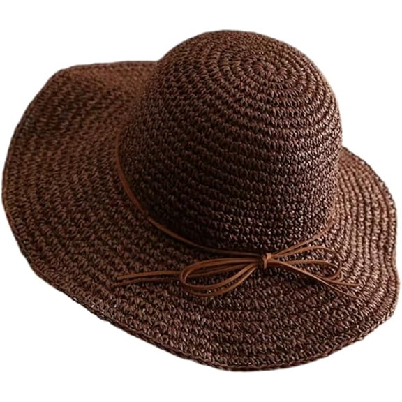 Womens Sun Hat, Wide Brim Floppy Beach Hat Breathable UV Straw Hat Foldable Packable Summer Outdoor Cap for Women, Dark Brown