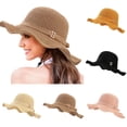 thumbnail image 1 of Womens Sun Hat Wide Brim Summer Beach Tourism Hat Ruffle Edge Bow Visor Cap, 1 of 6