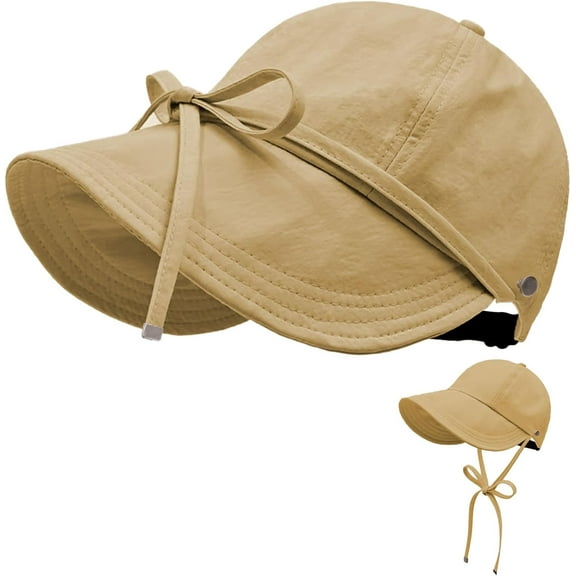 Womens Sun Hat Wide Brim UPF 50+ UV Protection Foldable Packable Sun Shield Hat for Women, Ponytail Outdoor Fishing Hat