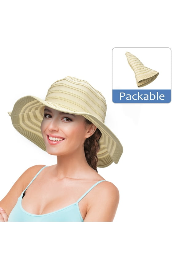 Womens Sun Hat w/ Floppy Brim, Straw Edge Foldable Gardening Hiking Beach Hat for Women