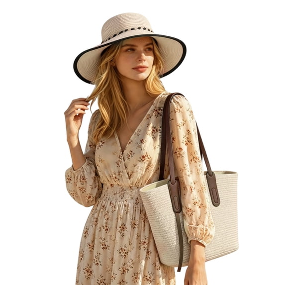 Womens Sun Hats Bohemian Festival Wide Brim Sun Hat with Adjustable Tie