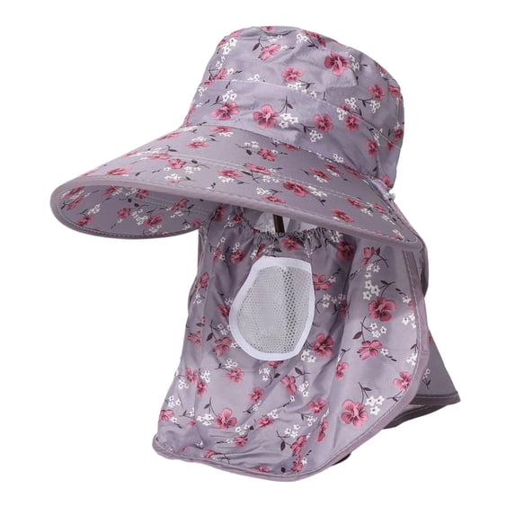 Womens Sun Hats Full Coverage Floral Large Brim Sun Hat with Neck Breathable Mesh Upf 50 Adjustable Chin Strap Cap