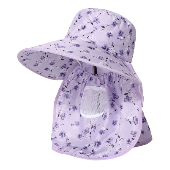 Womens Sun Hats Full Coverage Floral Large Brim Sun Hat with Neck Breathable Mesh Upf 50 Adjustable Chin Strap Cap