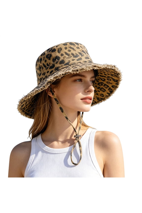 Womens Sun Hats Leopard Print Western Cowboy Hat Sun Adjustable Outdoor Hiking Cap