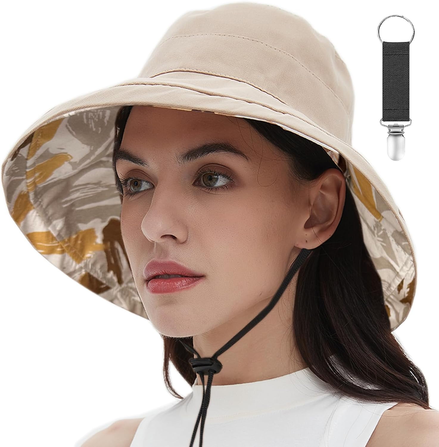 Womens Sun Hats Wide Brim Reversible Bucket Cotton Hat  display picture 3