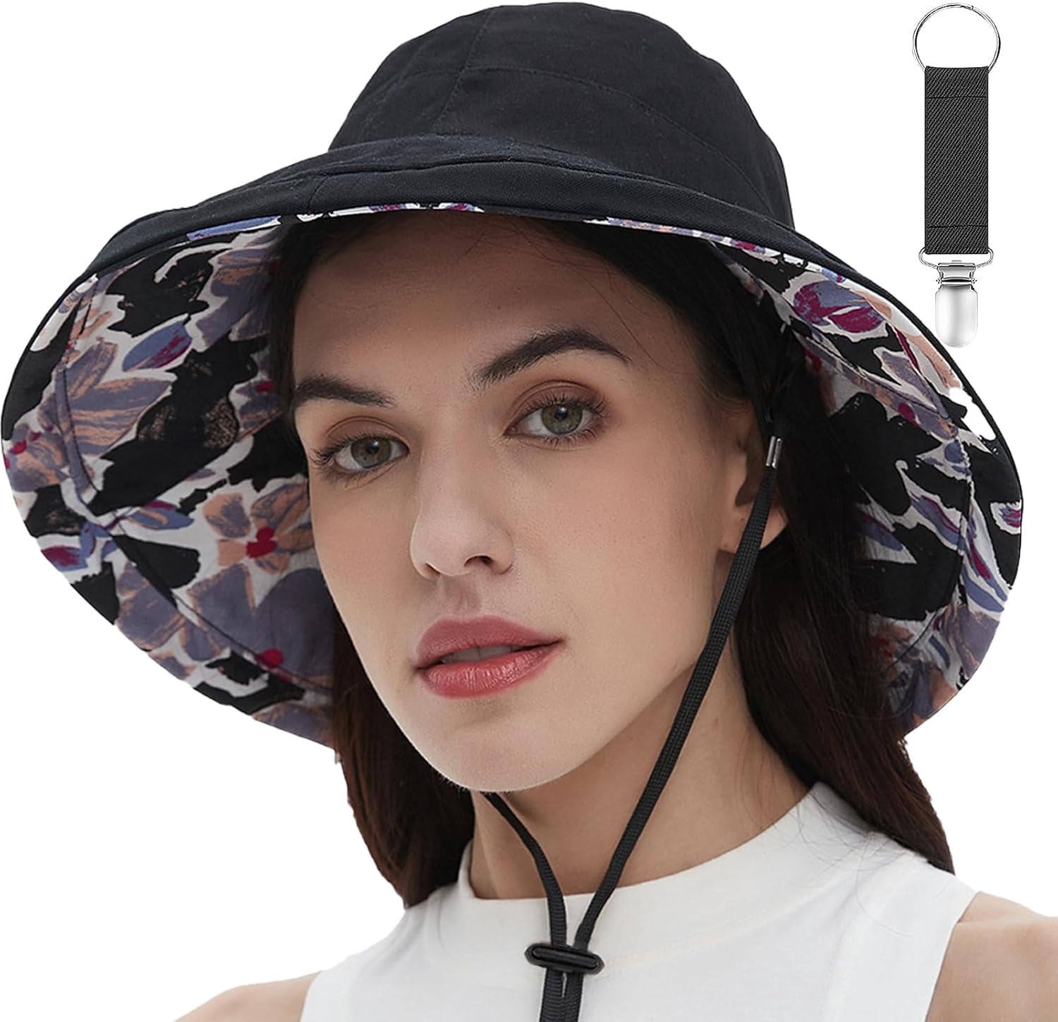 Womens Sun Hats Wide Brim Reversible Bucket Cotton Hat  display picture 2
