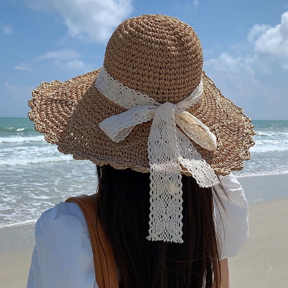 Womens Sun Hats Wide Brim Summer Beach Hat for Women Foldable Travel Straw Hat UPF50 