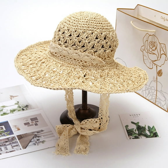 Womens Sun Hats Wide Brim Summer Beach Hat for Women Foldable Travel Straw Hat UPF50 