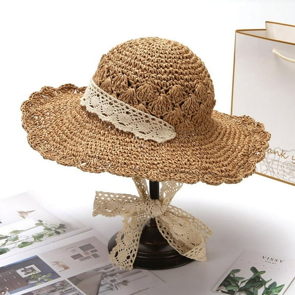 Womens Sun Hats Wide Brim Summer Beach Hat for Women Foldable Travel Straw Hat UPF50 