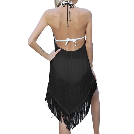 Womens Sun Protection Beach Cover Up Fringe Halter Backless Sexy Bikini Cover Ups Dress Summer Fashion Swimwear