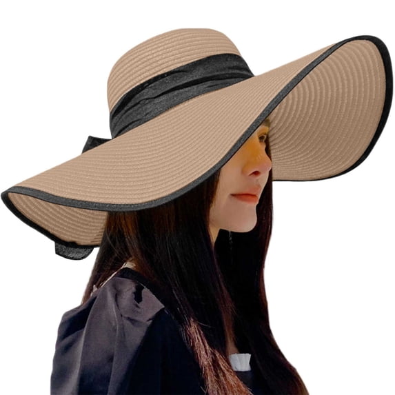 Womens Sun Protection Hat Minimalist Stylish Broad-Brimmed Hat Solid Shade-Giving Summer Fashion Cap Khaki One Size
