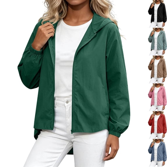Womens Sun Protection Hoodie Jacket Lightweight Breathable Quick Dry Workout Active Zip Up Coat for Running Athleisure Golf Cycling Travel, Army Green, S