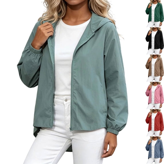 Womens Sun Protection Hoodie Jacket Lightweight Breathable Quick Dry Workout Active Zip Up Coat for Running Athleisure Golf Cycling Travel, Green, S