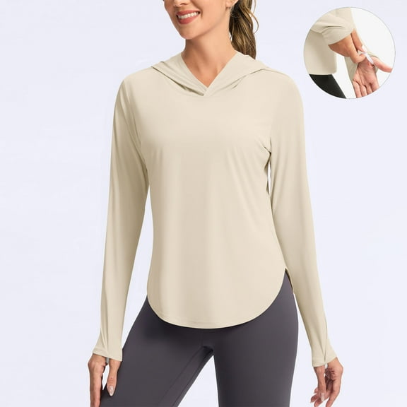 Womens Sun Protection Hoodie Long Sleeve Sun Shirt with Thumb Holes Rash Guard Athletic Stretch Blouses Swim Shirt Workout Hiking Tops