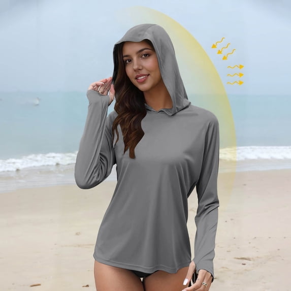 Womens Sun Protection Hoodies Long Sleeve Shirts Quick Dry Breathable Fishing Hiking Rash Guard Athletic Pullover Tops S-2XL