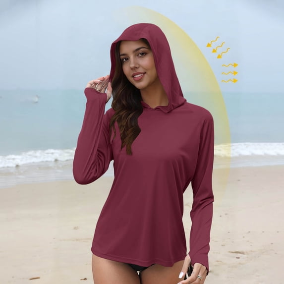 Womens Sun Protection Hoodies Long Sleeve Shirts Quick Dry Breathable Fishing Hiking Rash Guard Athletic Pullover Tops S-2XL