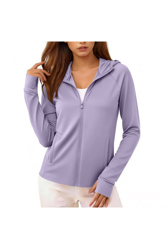 Womens Sun Protection Jackets Long Sleeve Full Zip Hoodies with Pockets and Thumb Holes Quick-Dry Workout T-Shirts Gifts for Mom