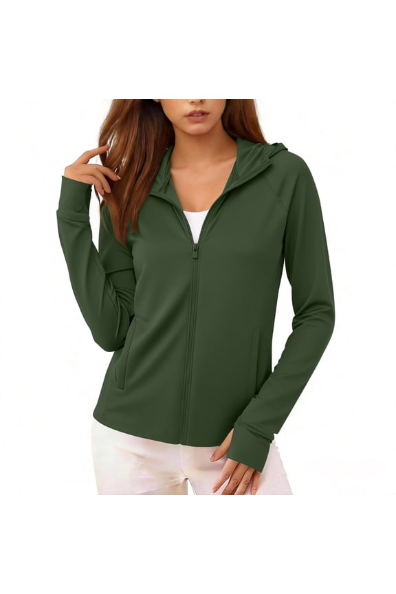 Womens Sun Protection Jackets Long Sleeve Full Zip Hoodies with Pockets and Thumb Holes Quick-Dry Workout T-Shirts Gifts for Mom