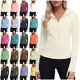 thumbnail image 1 of Womens Sun Protection Jackets Plus Size Long Sleeve Zip Up Hoodie Cinched Waist Slim Lightweight Athletic Running Rash Guard Tops S-5XL, 1 of 8