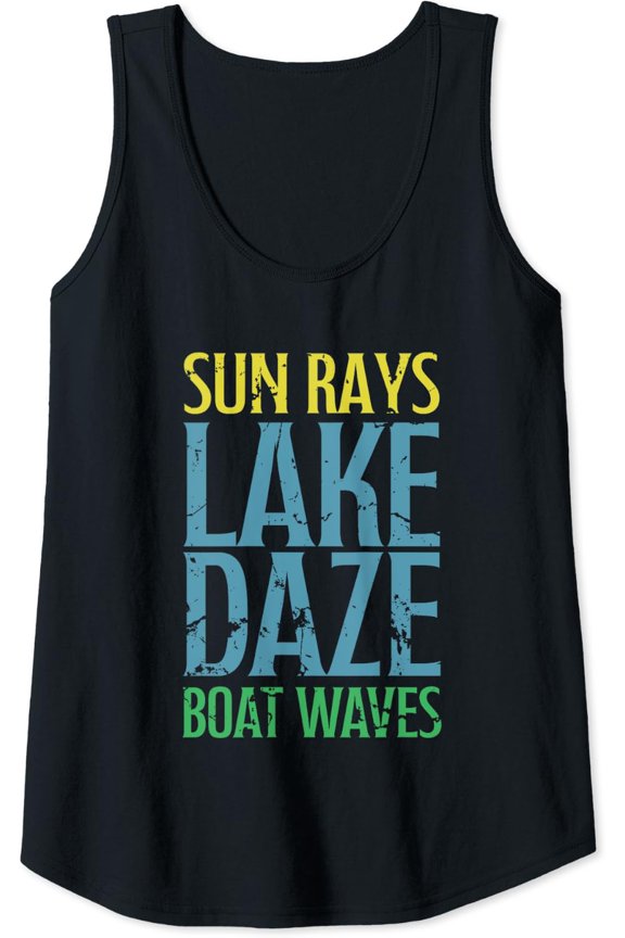 Womens Sun Rays, Boat Waves And Lake Daze Tank Top Size S-3XL